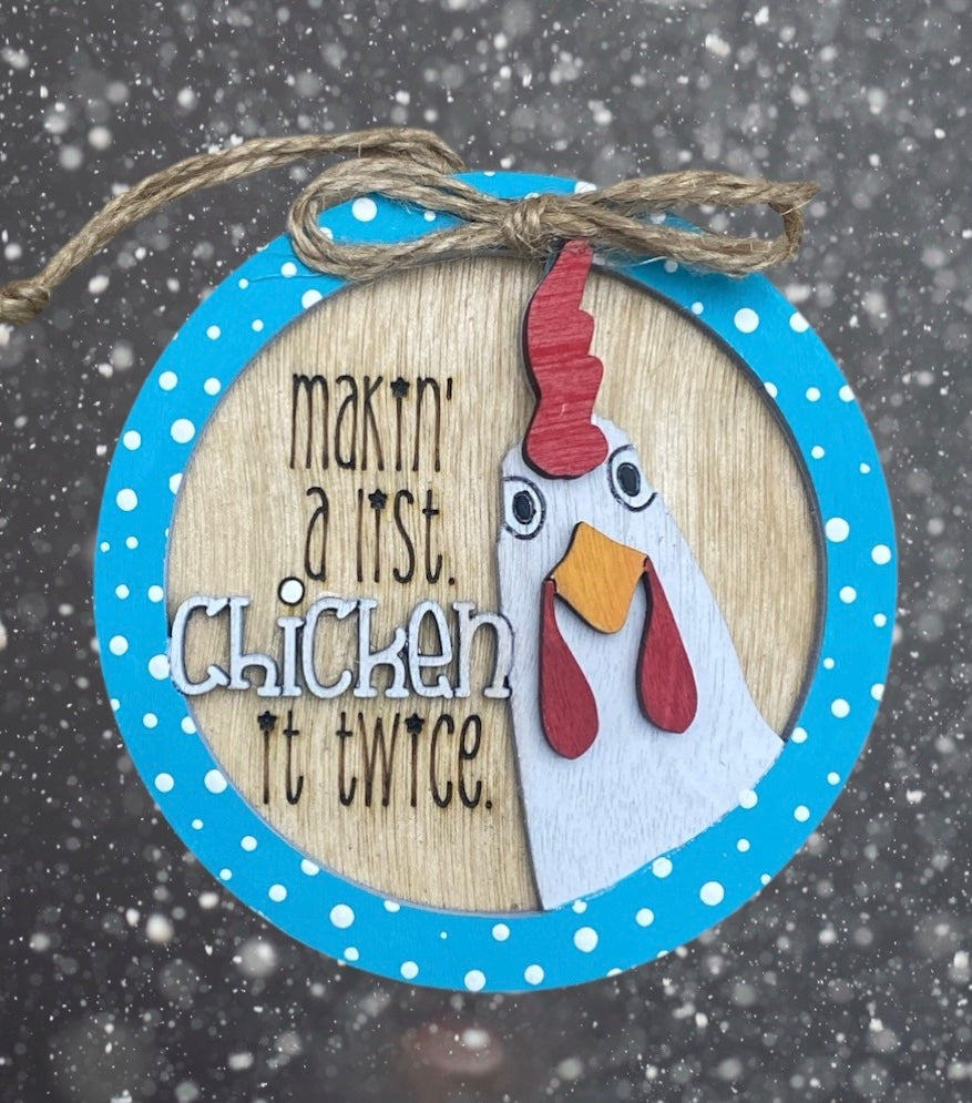 Makin a List Chicken Painted Ornament