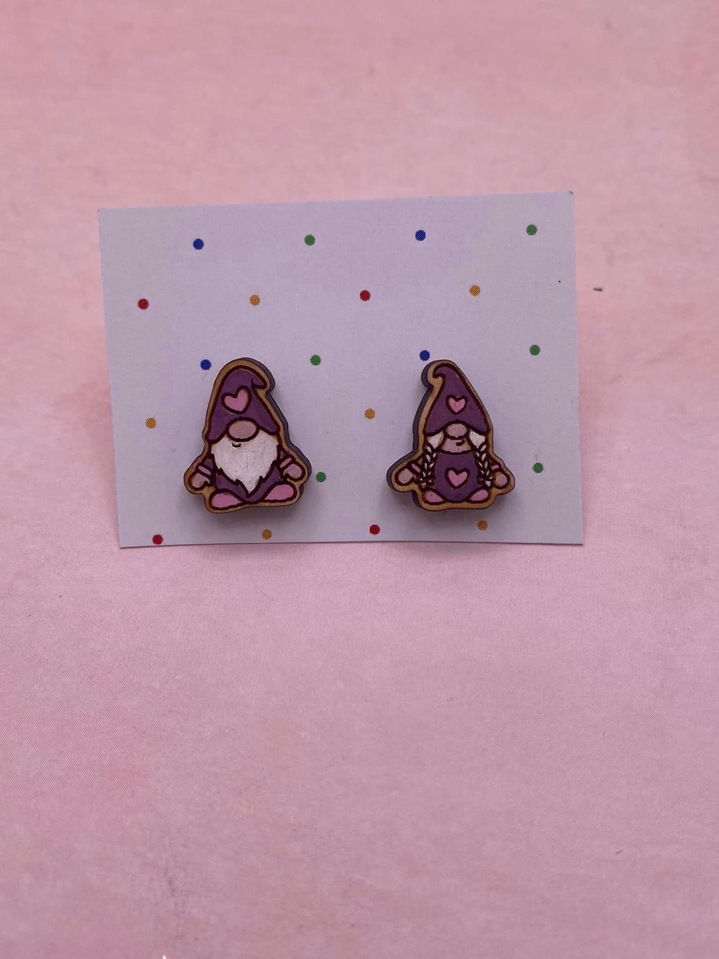 Hand Painted Valentine Gnome Stud Earrings