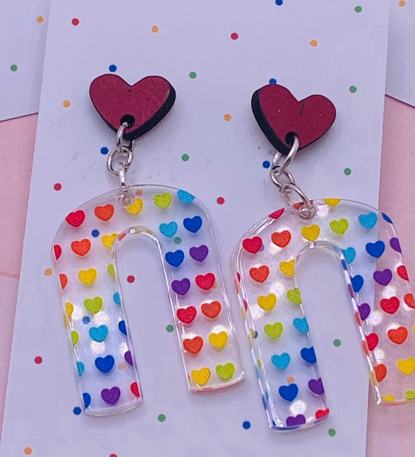 Rainbow Heart Dangle Earrings