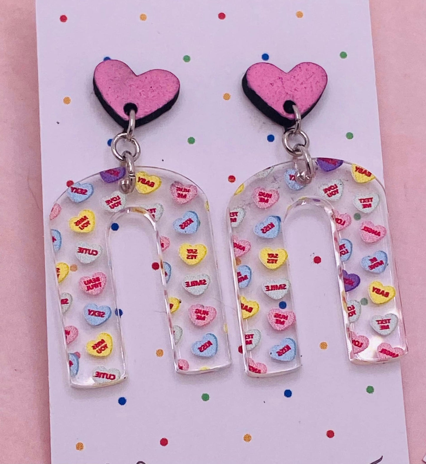 Valentine Conversation Hearts Acrylic Earrings