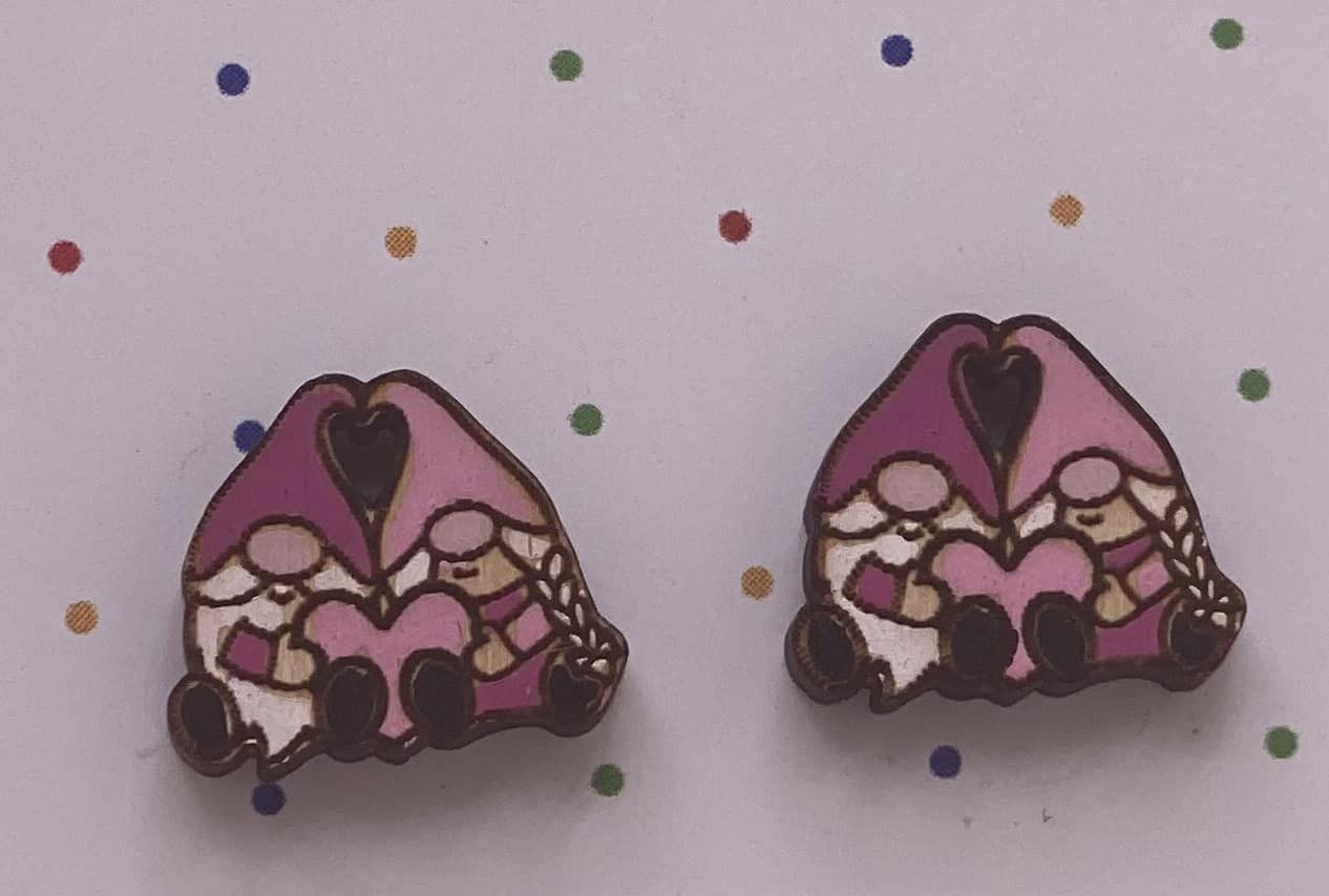 Hand Painted Valentine Gnome Stud Earrings