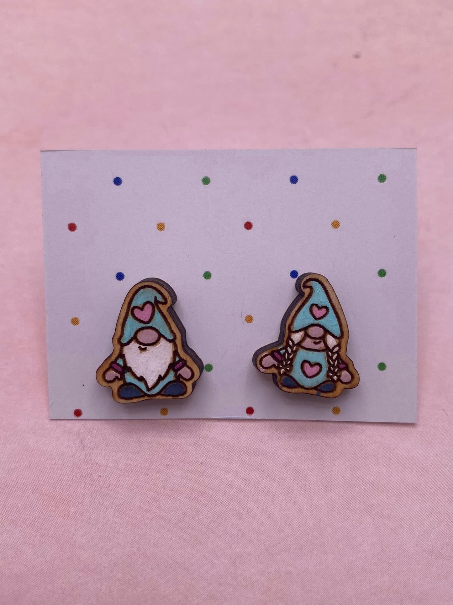 Hand Painted Valentine Gnome Stud Earrings