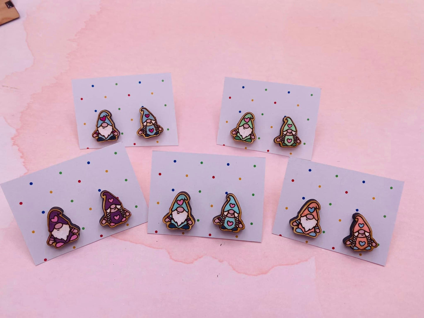 Hand Painted Valentine Gnome Stud Earrings