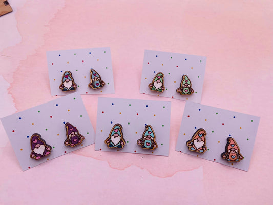 Hand Painted Valentine Gnome Stud Earrings