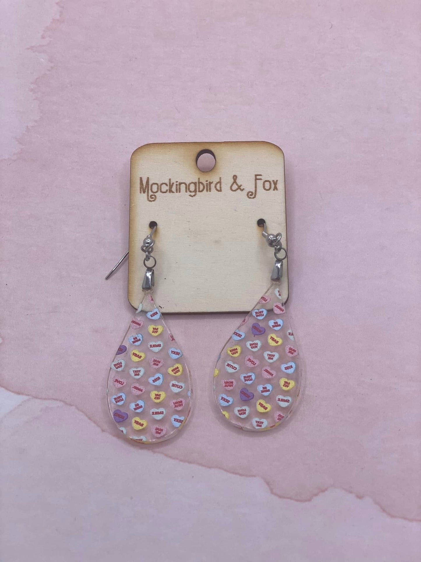 Valentine Conversation Hearts Acrylic Earrings