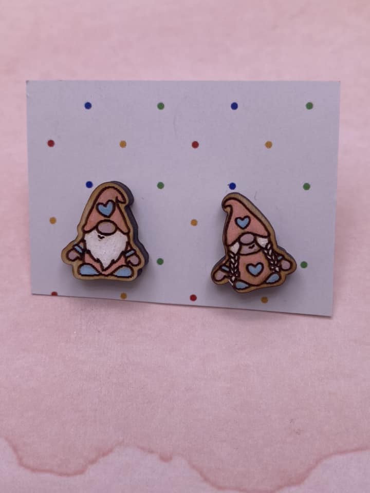 Hand Painted Valentine Gnome Stud Earrings