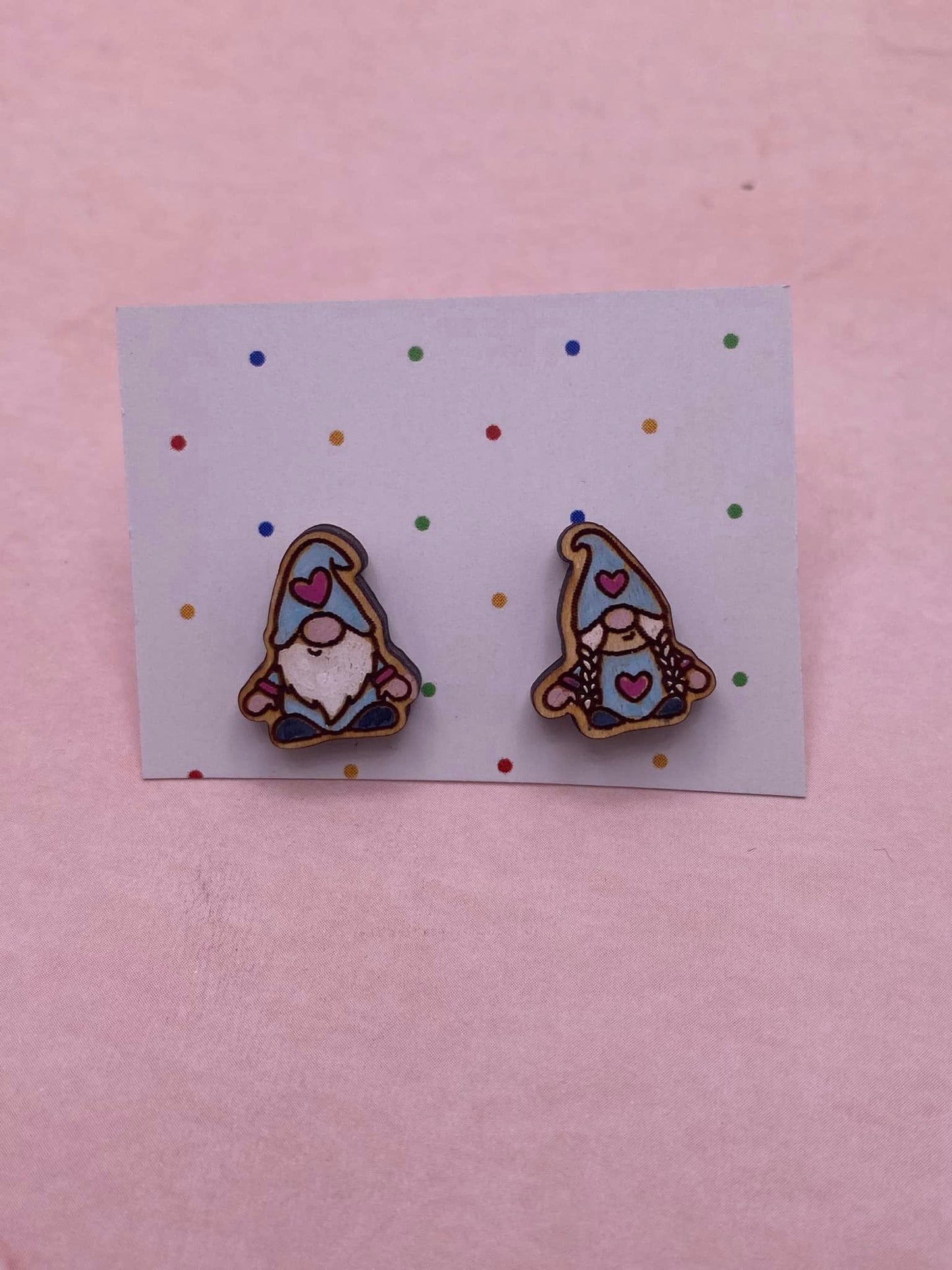 Hand Painted Valentine Gnome Stud Earrings