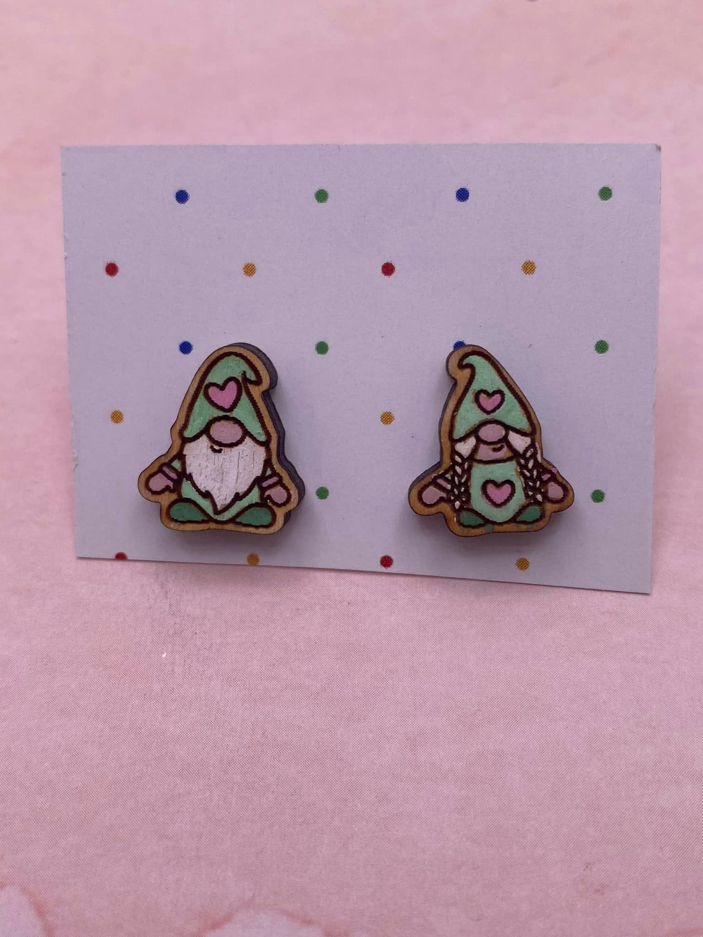 Hand Painted Valentine Gnome Stud Earrings