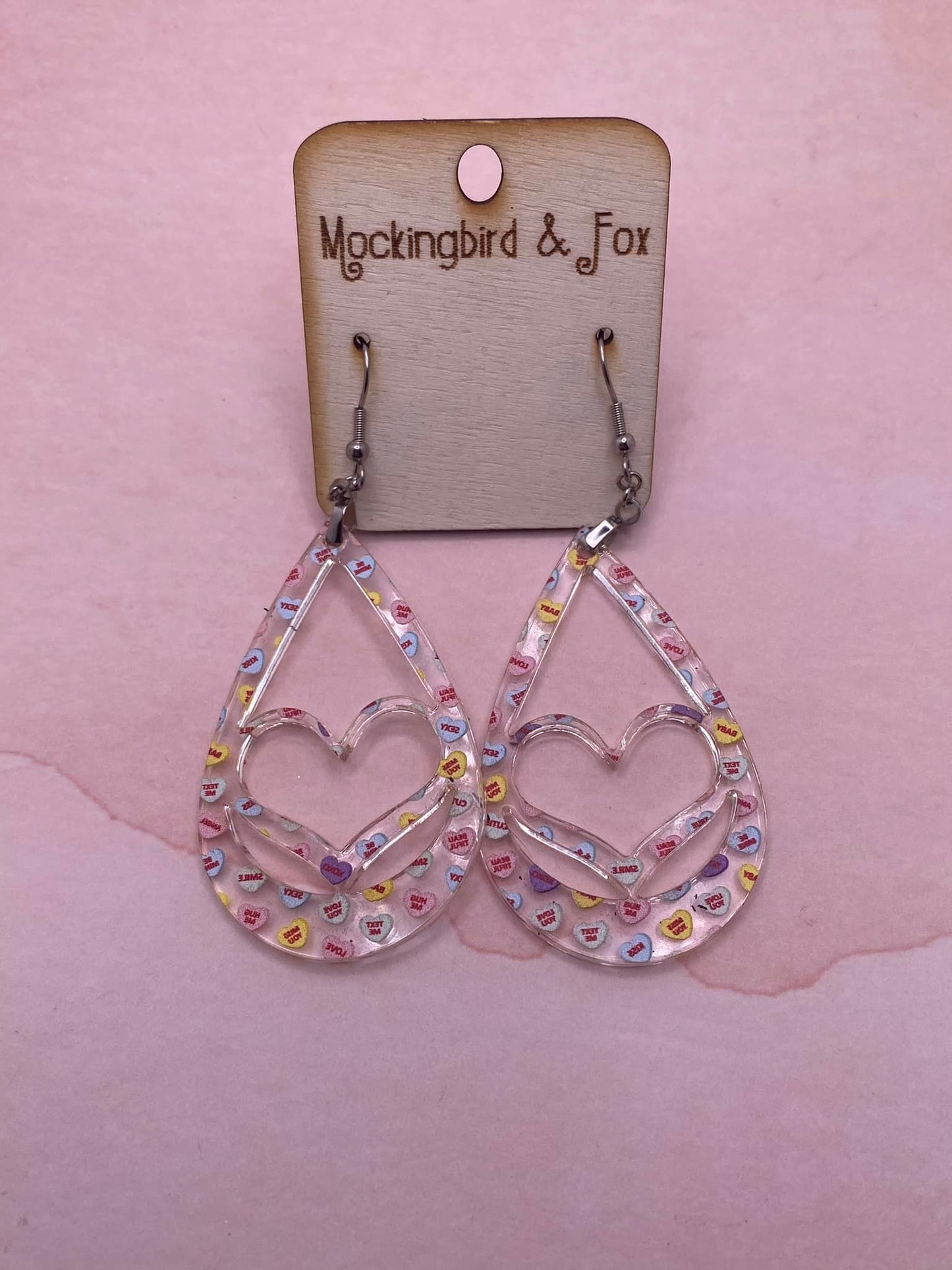 Valentine Conversation Hearts Acrylic Earrings