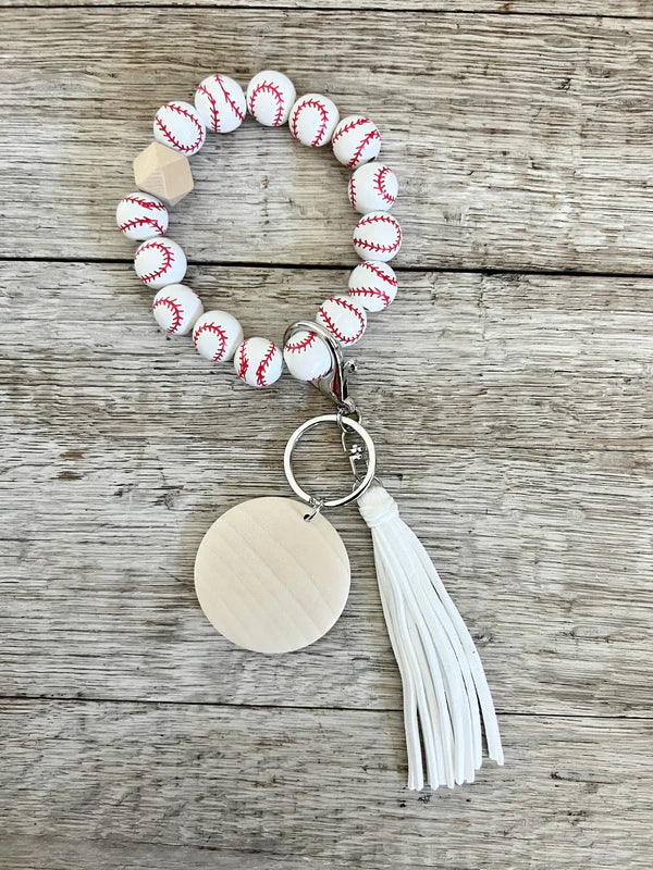 Wooden Sports Keychain Wristlet with Custom Engraving: Volleyball, Softball, Baseball, Soccer, Basketball, Football, and Cheerleading(Pre-Order)