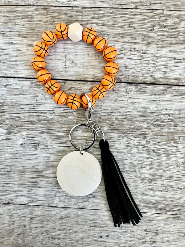 Wooden Sports Keychain Wristlet with Custom Engraving: Volleyball, Softball, Baseball, Soccer, Basketball, Football, and Cheerleading(Pre-Order)