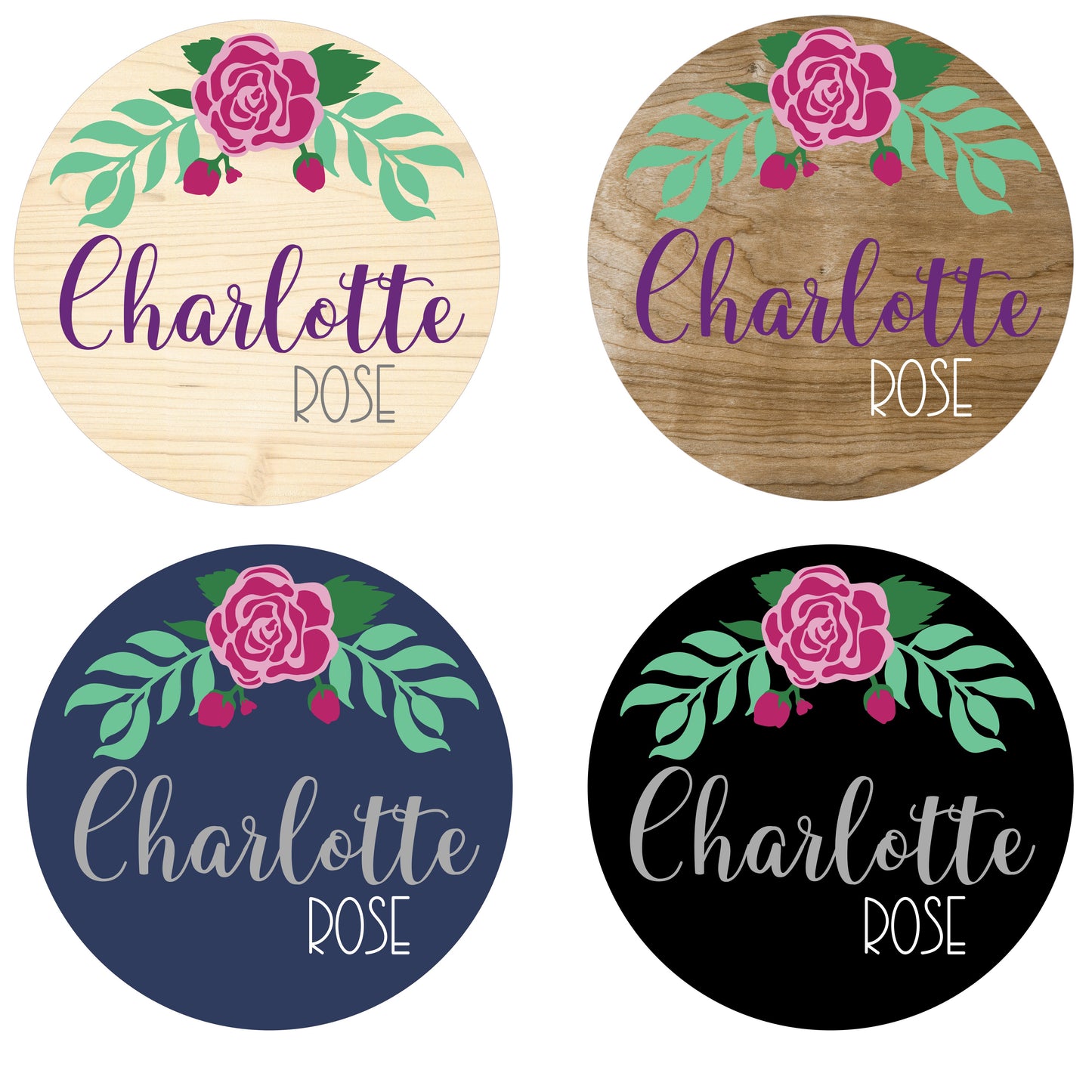 Charlotte Rose Custom Floral Name Sign