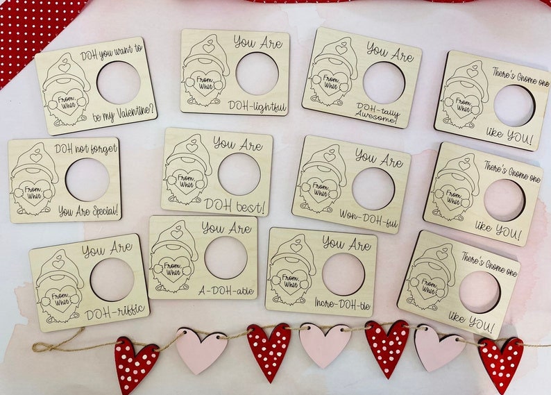 Gnome Valentine Cards / Valentine Play Doh Cards / Classroom Party Favor / Valentine Cards / Play Doh Card / Valentine Party / Class Party