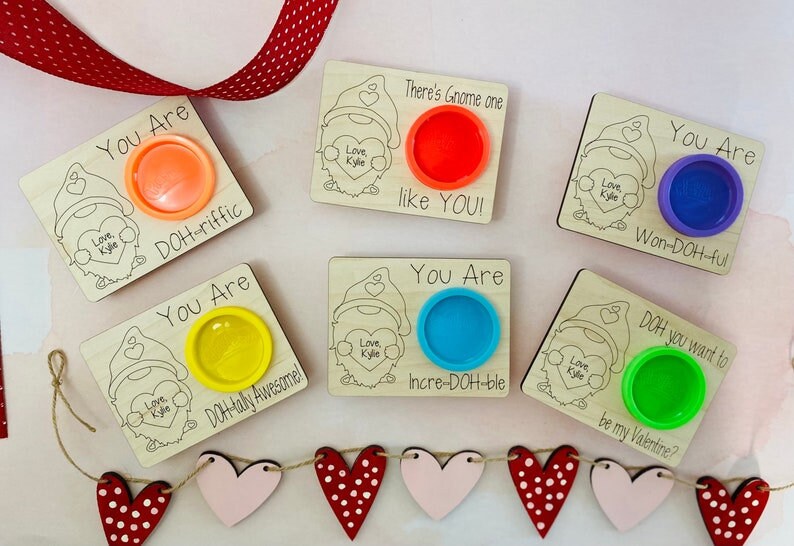 Gnome Valentine Cards / Valentine Play Doh Cards / Classroom Party Favor / Valentine Cards / Play Doh Card / Valentine Party / Class Party