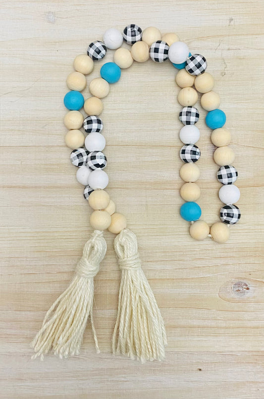 Turquoise and Gingham Wooden Bead Garland