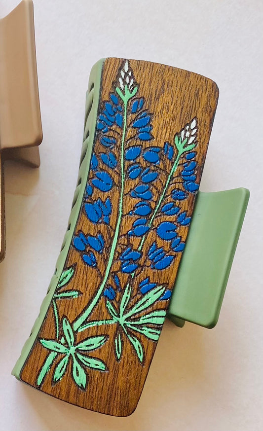 Bluebonnets Hand Painted Hair Clip