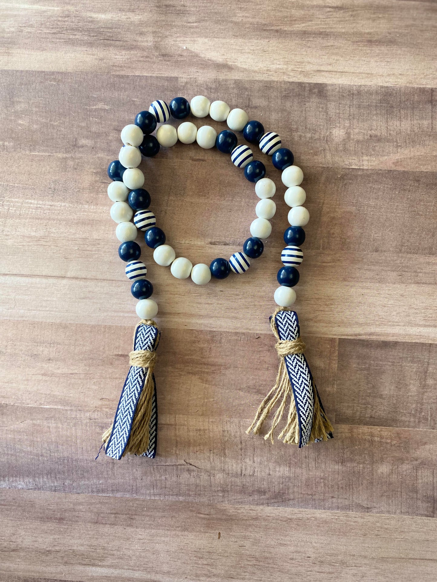 Navy Wooden Bead Garland with Tassels