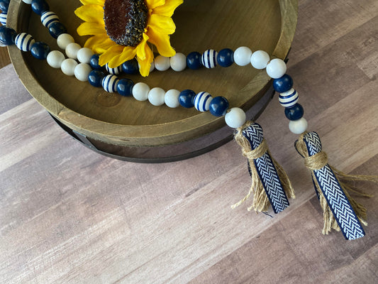 Navy Wooden Bead Garland with Tassels