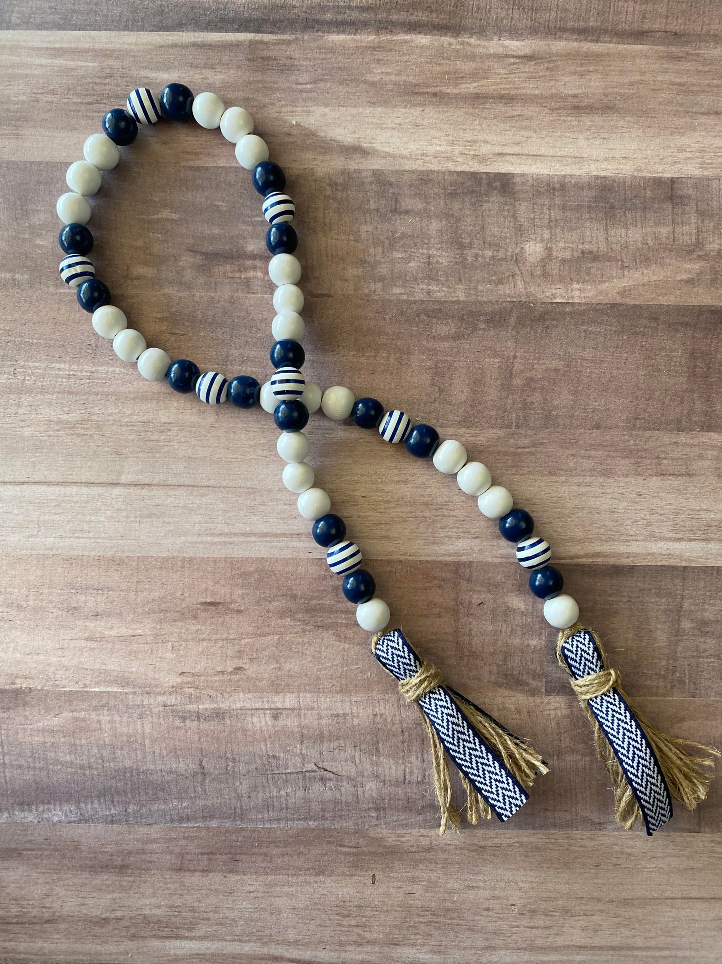 Navy Wooden Bead Garland with Tassels